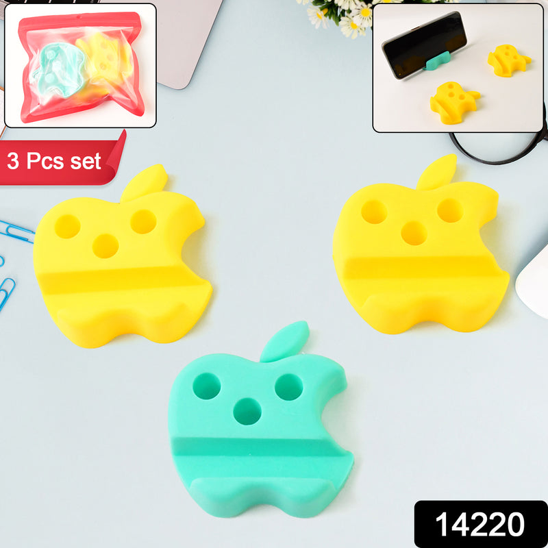 Multi-functional Apple-shaped Plastic Mobile Stand With Pen Holder (3 Pc Mix Color)