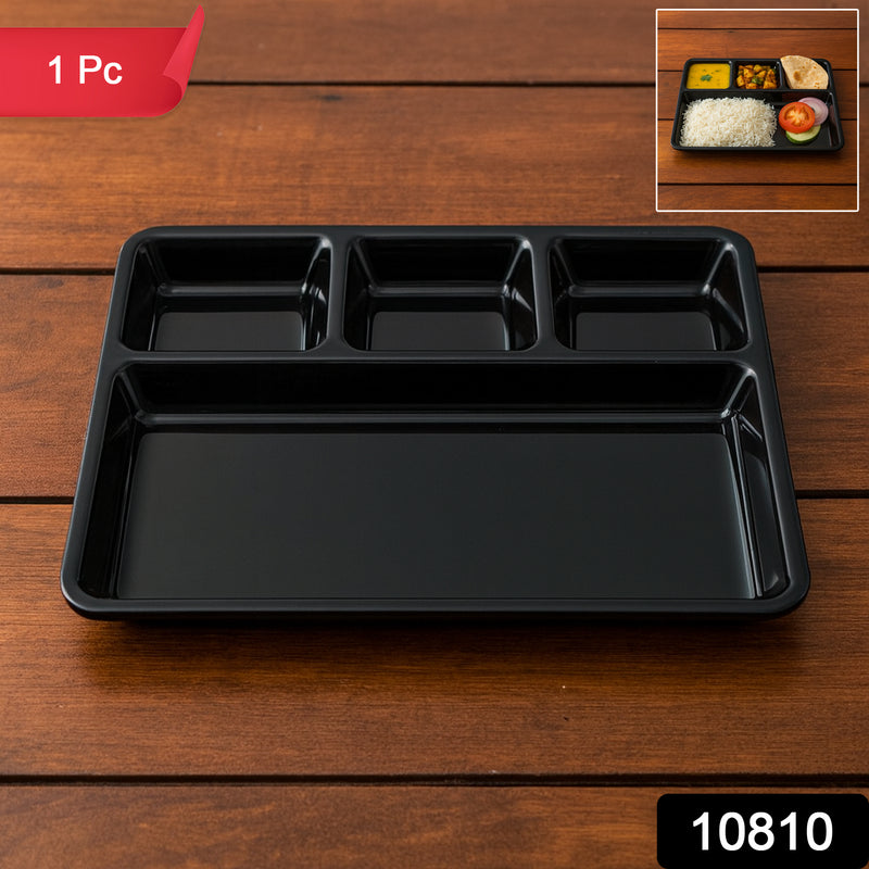 Plastic 4-compartment Rectangular Meal Serving Tray Sectioned Dining Plate (1 Pc)