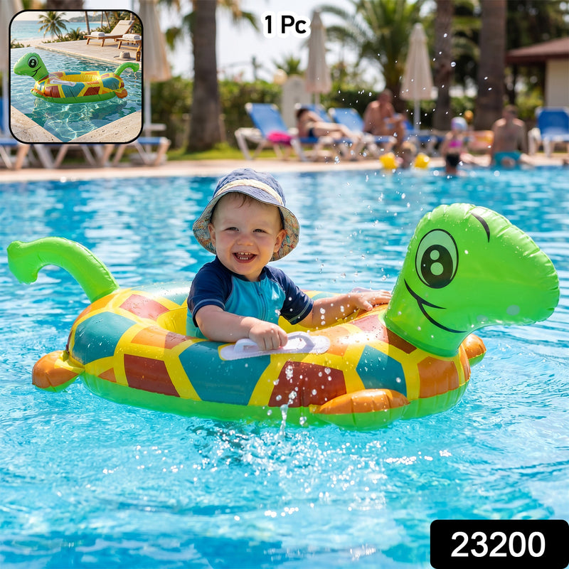 Kids Inflatable Turtle Swim Ring Pool Float With Handle Grip 1 Pc