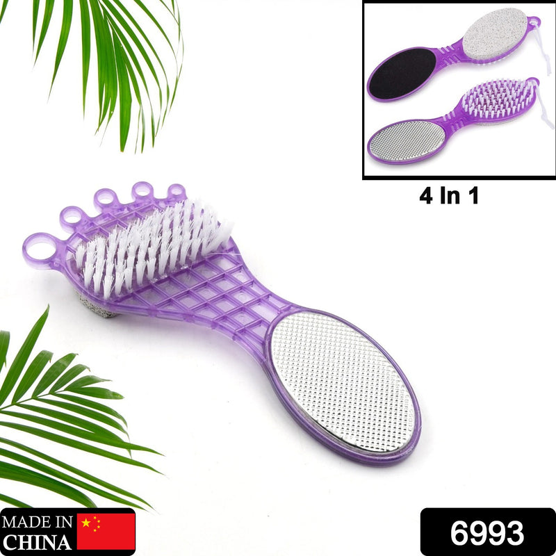 6993 4 In 1 Pedicure Tool For Rough Dry Feet Dual-sided With Pumice Stone Soft Brush Steel Scrubber Emery File Softens Hard Foot Corns Calluses Cleanses Smoothens Dull Feet
