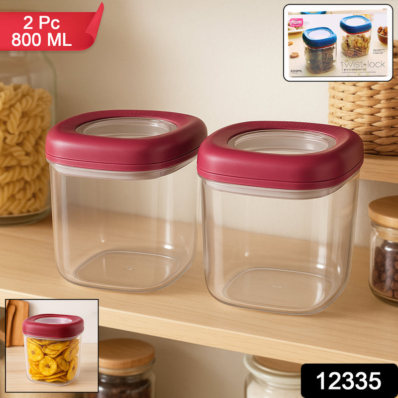 Transparent Twist Lock Kitchen Storage Container Set (Approx 800ml 2pc)