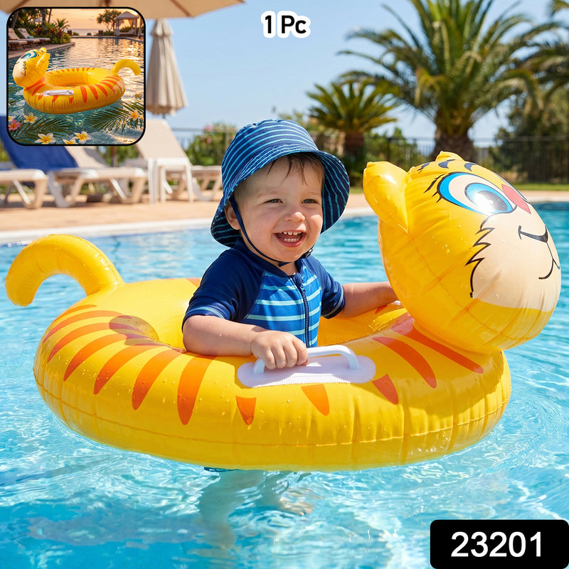 Kids Inflatable Tiger Swim Ring Pool Float With Handle Grip 1 Pc