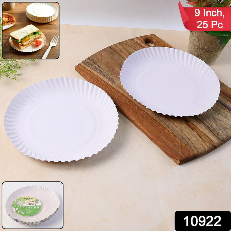 Freshee 9 Inch Round Compostable Paper Plate 25 Pcs Pack