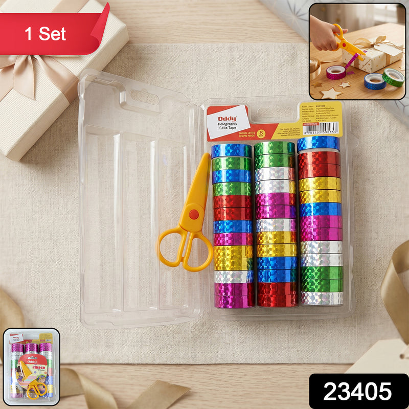 Holographic Decorative Tape Set With Scissors (1 Set 39 Roll)