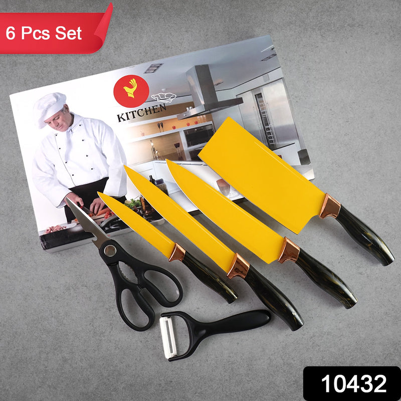 6 Pcs Professional Kitchen Knife Set With Chef Knives Cleaver Peeler Scissors