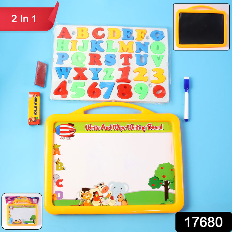2-in-1 Kids Writing Board Set Double-sided Whiteboard Blackboard