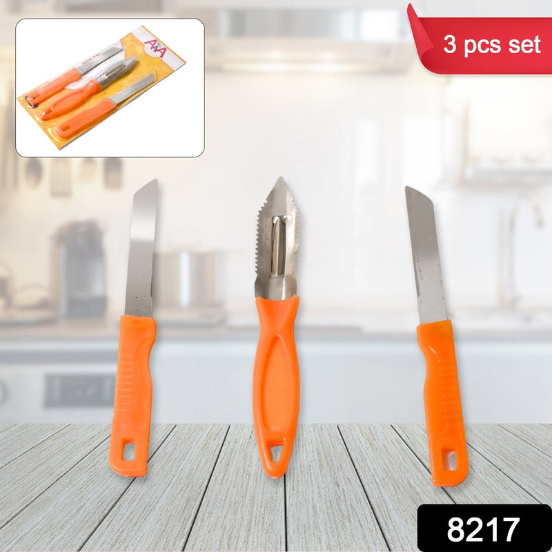 8217 3in1 Multipurpose Stainless Steel Classic Kitchen Knife Set Of 3 For Fruits And Vegetable Chopping Cutting Peeling Kitchen Knife Vegetable Peeler Plain Knife