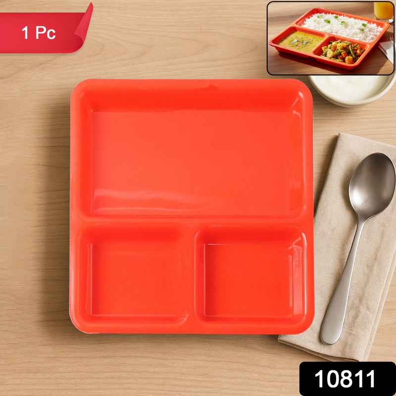 Plastic 3-compartment Rectangular Meal Serving Tray Plates (1 Pc)