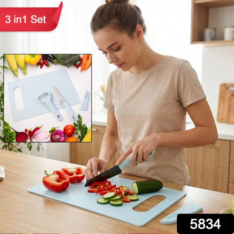3 In 1 Kitchen Knife Chopping Board Set (1 Set)