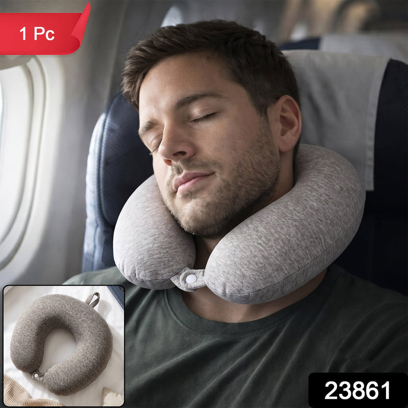 U Shaped Soft Travel Neck Pillow Grey Melange Head Neck Support (1 Pc)