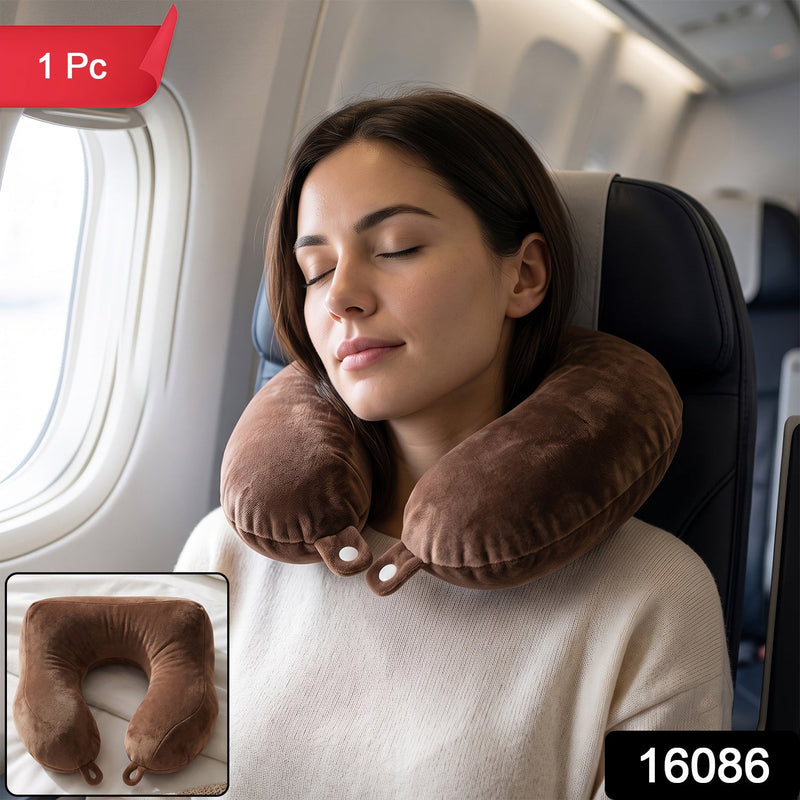 U Shaped Soft Travel Neck Pillow Brown Plush Head Neck Support (1 Pc)