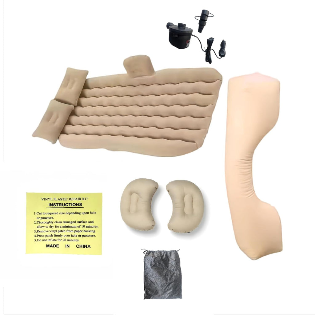 Premium Car Inflatable Bed with Pump & 2 Air Pillows | Quick Inflate Back Seat Mattress | Universal Fit Car Bed for Travel, Camping, Kids, Picnic & Road Trips (Cream)