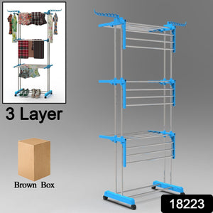Premium Heavy Duty Stainless Steel 3 Layer Foldable Cloth Drying Stand (1 Set  With Brown Box)