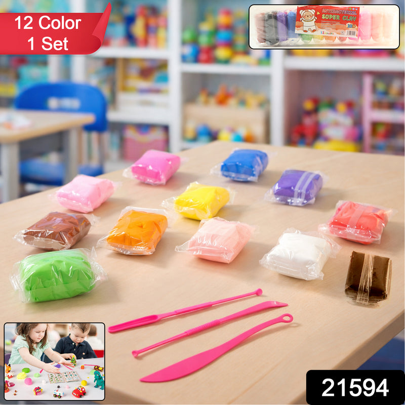 Kids 12 Color Antibacterial Super Clay Set For Creative Play (1 Set)