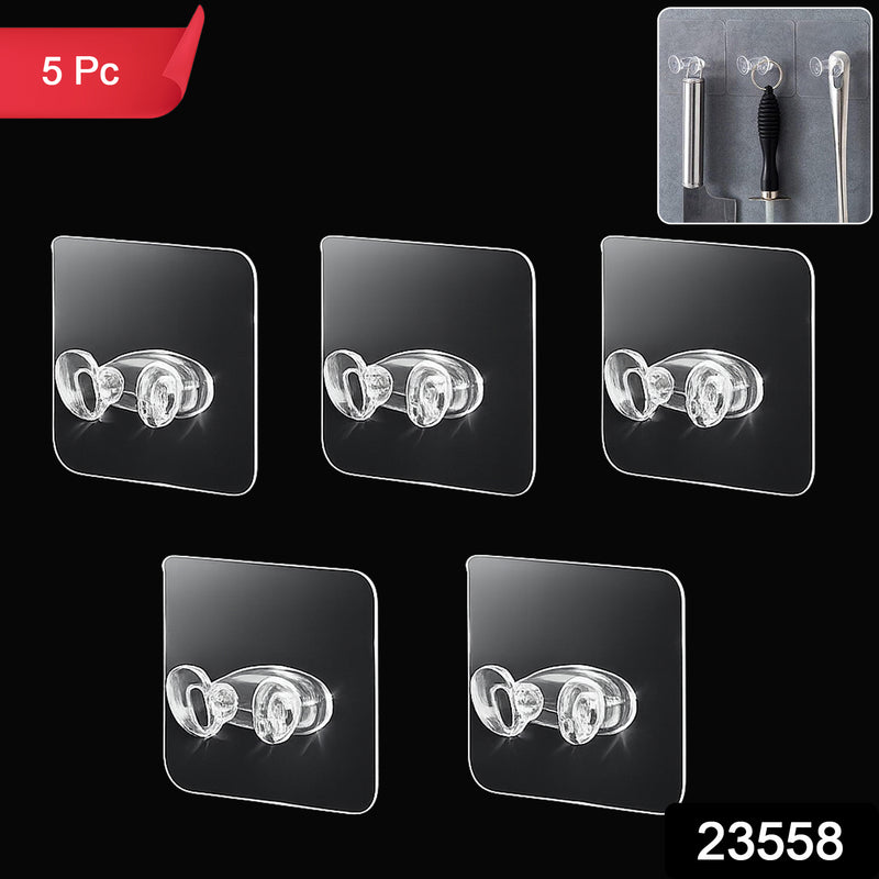 Adhesive Plastic Wall Hook Self Stick Hanger Strong Hold (5 Pc)
