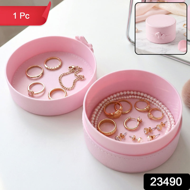 Small Round Storage Box Portable Jewellery Organizer Case With Snap (1 Pc)