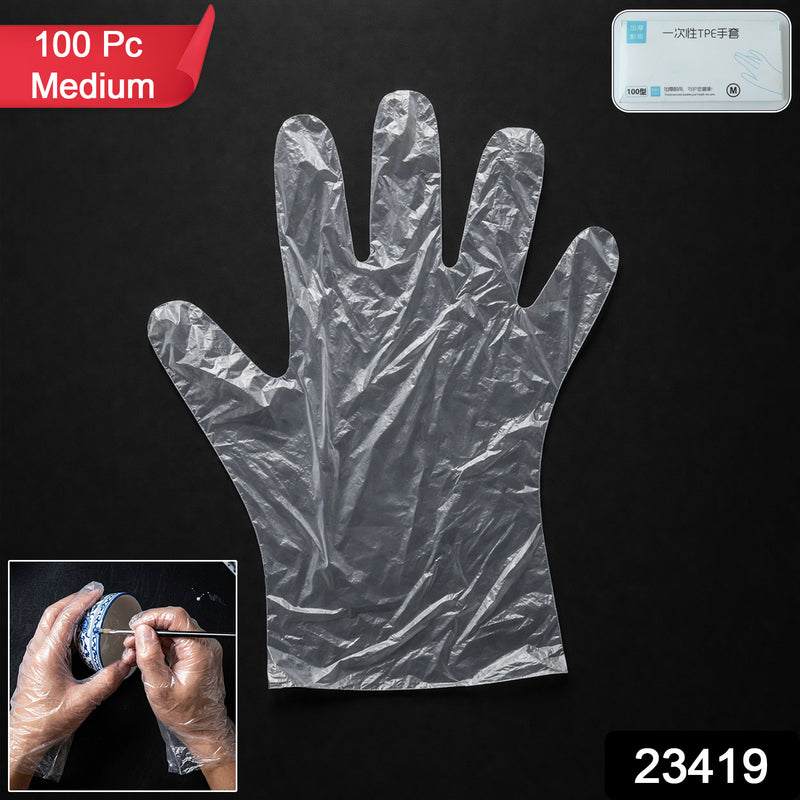 Disposable Medium Plastic Gloves (100 Pc)