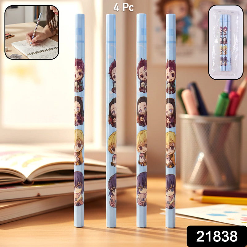 Cartoon Printed Pencil Set For Kids  Cute School Writing Pencils (4 Pc)