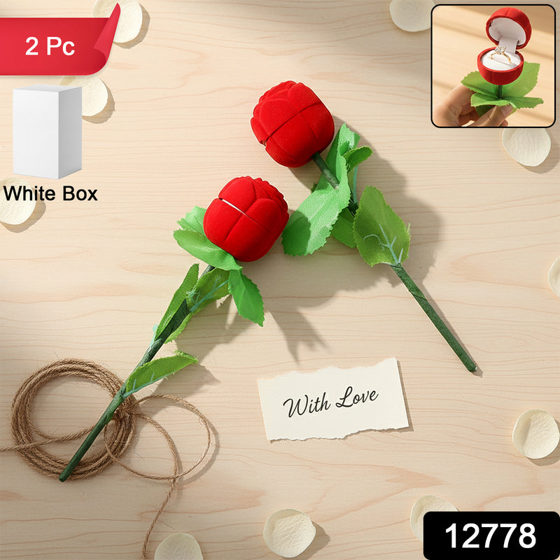 Romantic Artificial Rose Ring Box Stick  2 Piece Flower Shaped