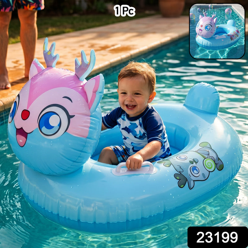 Kids Inflatable Cartoon Animal Swim Ring Pool Float With Safety Handle  1 Pc