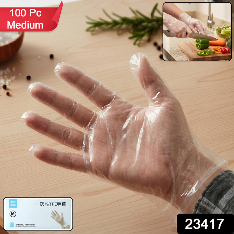 Disposable Clear Plastic Gloves (100  Pc Medium)