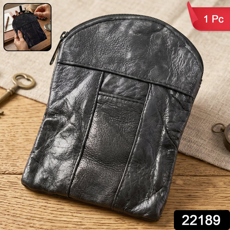 Leather Mini Zipper Pouch  Compact Coin  Card Organizer For Men  Women