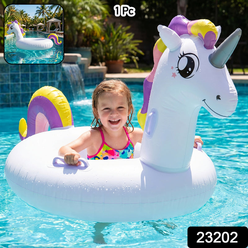 Kids Inflatable Unicorn Swim Ring Pool Float With Safety Handles  1 Pc
